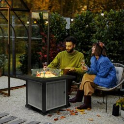 Rackhams Outdoor Propane Gas Fire Pit Table w/ Wind Screen & Glass Beads, Grey - Grey - Metal, Glass - 81cm x 81cm x 64cm - thumbnail 1