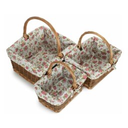 Rackhams Rectangular Unpeeled Willow Shopping Basket With Garden Rose Lining - Medium - thumbnail 2