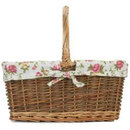 Rackhams Rectangular Unpeeled Willow Shopping Basket With Garden Rose Lining - Medium - thumbnail 4