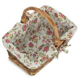 Rackhams Rectangular Unpeeled Willow Shopping Basket With Garden Rose Lining - Medium - thumbnail 5