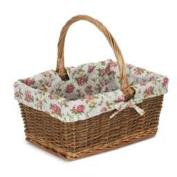 Rackhams Rectangular Unpeeled Willow Shopping Basket With Garden Rose Lining - Medium - thumbnail 3