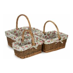 Rackhams Rectangular Unpeeled Willow Shopping Basket With Garden Rose Lining - Medium - thumbnail 1