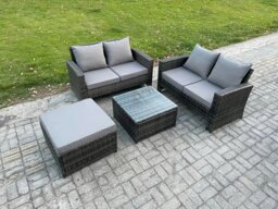 Rackhams Rattan Garden Furniture Set 4 piece Patio Rattan Furniture Sofa Weaving Wicker includes 2 Double Seat Sofa, Coffee Table and Big Footstool - thumbnail 2