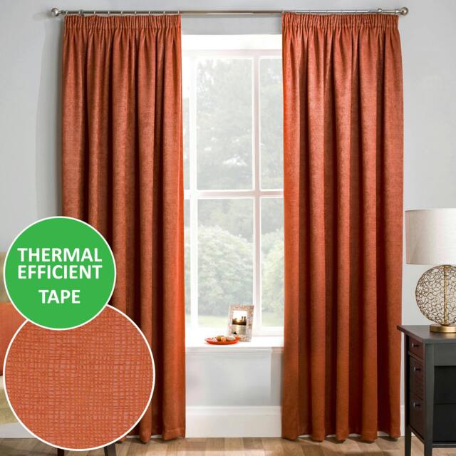 "Rackhams Orange Plain Thermal Room Darkening Energy Saving Tape Top Curtains For Living Rooms & Bedrooms - 46"" (117cm) Width x 90"" (229cm) Drop" - image 1