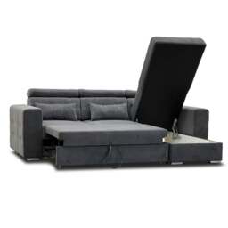 Rackhams Miami Grey Fabric Reversible Corner Sofa Bed With Storage and Headrests - thumbnail 2