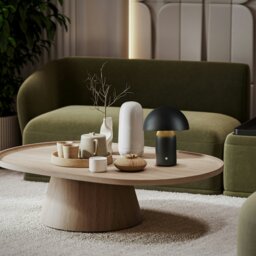 Rackhams Modern Rechargeable Mushroom Table Lamp in Mat Black with Touch Dimmer Button - thumbnail 6