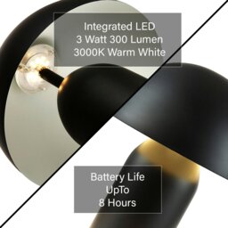 Rackhams Modern Rechargeable Mushroom Table Lamp in Mat Black with Touch Dimmer Button - thumbnail 5
