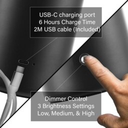 Rackhams Modern Rechargeable Mushroom Table Lamp in Mat Black with Touch Dimmer Button - thumbnail 4