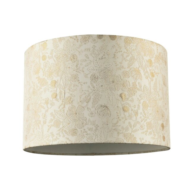 Rackhams Chic Textured Off-Cream Jacquard Drum Shade with Gold Foil Decor Print - image 1