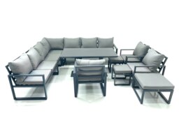Rackhams 13 Seater Outdoor Aluminum Garden Furniture Set Corner Sofa 3 Chair 3 Footstools Adjustable Rising Lifting Dining Table Sets Dark Grey - thumbnail 2
