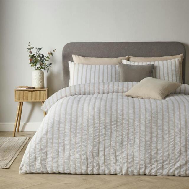 Rackhams So Soft Seersucker Stripe Natural Duvet Cover Set - Double - image 1