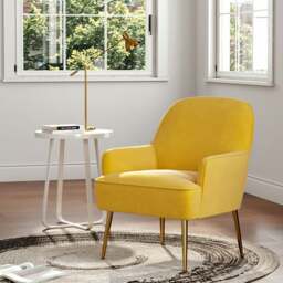 Rackhams 2ft Leisure Velvet Armchair with Gold-Plated Metal Legs - Yellow - thumbnail 1