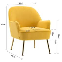 Rackhams 2ft Leisure Velvet Armchair with Gold-Plated Metal Legs - Yellow - thumbnail 3