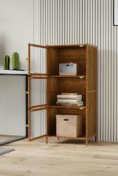 Rackhams Versatile 3-Tier Bamboo Storage Cabinet Bookcase Bookshelf Storage Rack w/ Doors - thumbnail 2