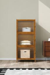 Rackhams Versatile 3-Tier Bamboo Storage Cabinet Bookcase Bookshelf Storage Rack w/ Doors - thumbnail 3