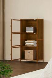 Rackhams Versatile 3-Tier Bamboo Storage Cabinet Bookcase Bookshelf Storage Rack w/ Doors - thumbnail 6