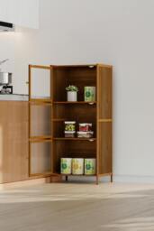 Rackhams Versatile 3-Tier Bamboo Storage Cabinet Bookcase Bookshelf Storage Rack w/ Doors - thumbnail 5
