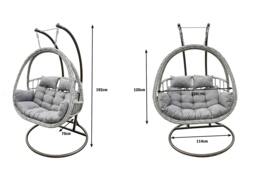 Rackhams Rattan Hammock Garden 2 Person Hanging Egg Chair Indoor Outdoor Patio Furniture with Grey Cushion - thumbnail 3