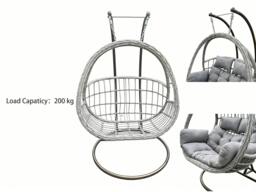 Rackhams Rattan Hammock Garden 2 Person Hanging Egg Chair Indoor Outdoor Patio Furniture with Grey Cushion - thumbnail 2