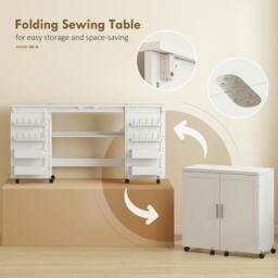 Rackhams Folding Sewing Table with 2 Magnetic Doors, Storage Shelf, White - 160W x 40D cm - 160W x 40D x 81.5H cm - Sewing Table - thumbnail 4