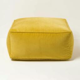 Rackhams Velvet Pouffe Bean Cube - Yellow - thumbnail 1