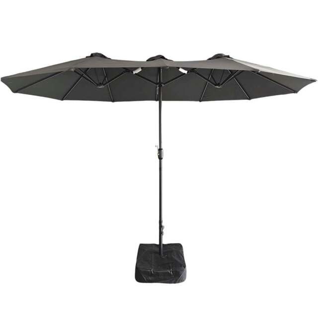 Rackhams 4.6m Patio Parasol Large Double Sided Garden Umbrella With Crank Base Dark Grey - Dark Grey - image 1