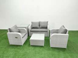 Rackhams Light Grey PE Wicker Rattan Garden Furniture Set Sofa Set Reclining Adjustable Chair Square Coffee Table 4 Seater With Side Table - thumbnail 1