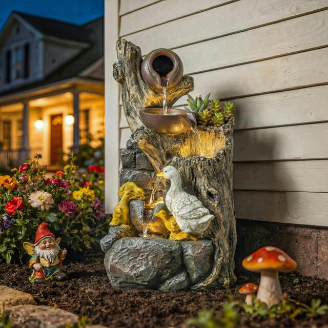 Rackhams 5-Tier Outdoor Waterfall Fountain, Water Feature with LED Lights - Mixed Colour - 30L x 28W x 56H cm - 1 - image 1