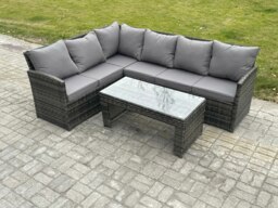 Rackhams 6 Seater Outdoor Rattan Garden Furniture Set Corner Sofa Oblong Coffee Table Sets Dark Grey Mixed - thumbnail 2