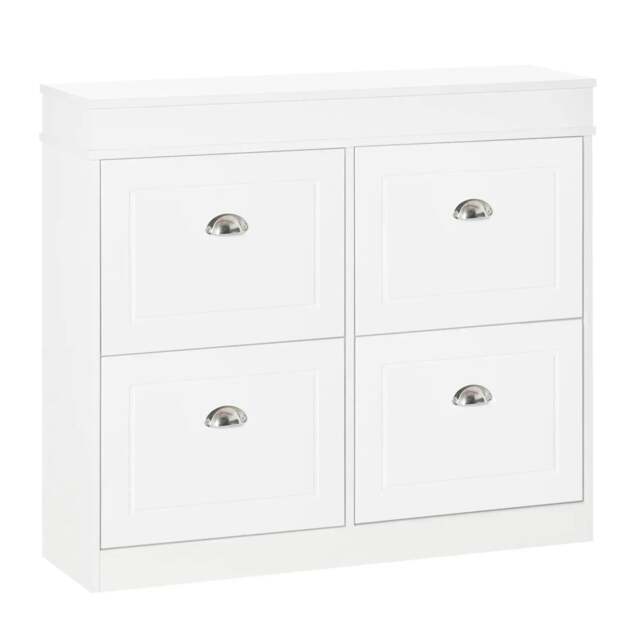 Rackhams Shoe Cabinet with 4 Flip Drawers Wood Tipping Bucket Narrow Storage Cupboard with Adjustable Shelf Hall Organizer for Entrance Foyer White - image 1