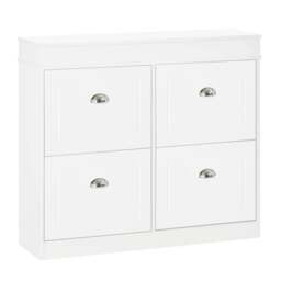 Rackhams Shoe Cabinet with 4 Flip Drawers Wood Tipping Bucket Narrow Storage Cupboard with Adjustable Shelf Hall Organizer for Entrance Foyer White - thumbnail 1