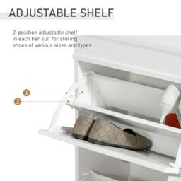 Rackhams Shoe Cabinet with 4 Flip Drawers Wood Tipping Bucket Narrow Storage Cupboard with Adjustable Shelf Hall Organizer for Entrance Foyer White - thumbnail 4