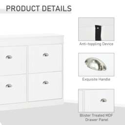 Rackhams Shoe Cabinet with 4 Flip Drawers Wood Tipping Bucket Narrow Storage Cupboard with Adjustable Shelf Hall Organizer for Entrance Foyer White - thumbnail 5