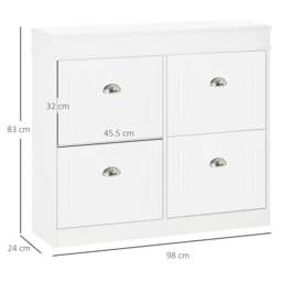 Rackhams Shoe Cabinet with 4 Flip Drawers Wood Tipping Bucket Narrow Storage Cupboard with Adjustable Shelf Hall Organizer for Entrance Foyer White - thumbnail 3