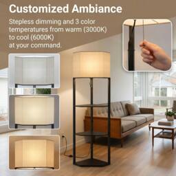 Rackhams Corner Modern Floor Lamp with Shelves, Dimmable Standing Lamp, Black - thumbnail 4