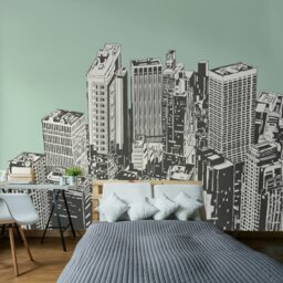 Rackhams Urban City Skyscrapers Wall Mural - Green - Large - W350cm x H280cm - thumbnail 1