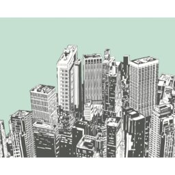 Rackhams Urban City Skyscrapers Wall Mural - Green - Large - W350cm x H280cm - thumbnail 2