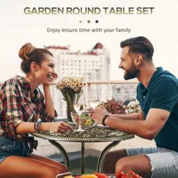 Rackhams 3 Piece Cast Aluminium Garden Bistro Set for 2 with Parasol Hole, Outdoor Coffee Table Set, Two Armless Chairs and Round Coffee Table, Bronze - thumbnail 6
