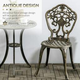Rackhams 3 Piece Cast Aluminium Garden Bistro Set for 2 with Parasol Hole, Outdoor Coffee Table Set, Two Armless Chairs and Round Coffee Table, Bronze - thumbnail 4