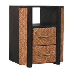 Rackhams Solid Wood Rattan Curve Edge Nightstand - thumbnail 3