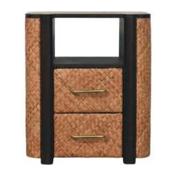 Rackhams Solid Wood Rattan Curve Edge Nightstand - thumbnail 2