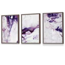 Rackhams Set of 3 Purple Pink Abstract Waves Framed Wall Art - 59x84cm (A1) - Light Walnut - thumbnail 1