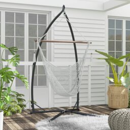 Rackhams Hammock Chair Stand Metal Frame Hammock Stand Only with Chian, Black - Black - Steel - 110cm x 110cm x 215cm - thumbnail 1