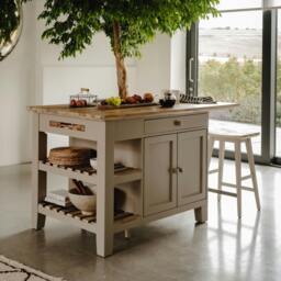 Rackhams Florence Kitchen Island with Cupboard and Shelves - Truffle, Beige - thumbnail 1