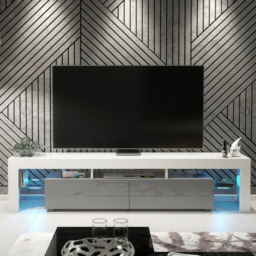 Rackhams Sleek 200cm TV Unit Cabinet Stand High Gloss Doors with Free LED Lights - 200 cm - 1 - White Matt Body & Grey Gloss Doors - thumbnail 2