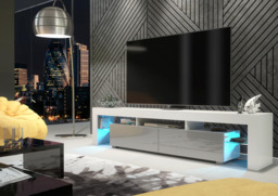 Rackhams Sleek 200cm TV Unit Cabinet Stand High Gloss Doors with Free LED Lights - 200 cm - 1 - White Matt Body & Grey Gloss Doors - thumbnail 5