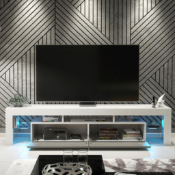 Rackhams Sleek 200cm TV Unit Cabinet Stand High Gloss Doors with Free LED Lights - 200 cm - 1 - White Matt Body & Grey Gloss Doors - thumbnail 3