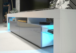 Rackhams Sleek 200cm TV Unit Cabinet Stand High Gloss Doors with Free LED Lights - 200 cm - 1 - White Matt Body & Grey Gloss Doors - thumbnail 4
