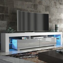 Rackhams Sleek 200cm TV Unit Cabinet Stand High Gloss Doors with Free LED Lights - 200 cm - 1 - White Matt Body & Grey Gloss Doors - thumbnail 6