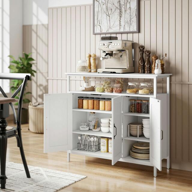 Rackhams Industrial Kitchen Sideboard with Open Shelf & 2 Cabinets, White - White embossed - Sideboard - White - image 1